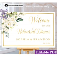 Ivory Flowers Rehearsal Dinner welcome sign template,Rehearsal Dinner welcome sign,(123a)